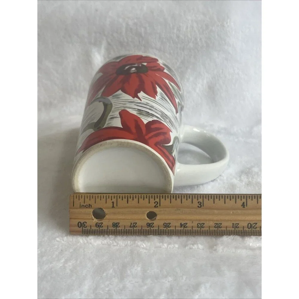 Coffee Mug Tea Cup 16oz Floral Red‎ Flower Flowers Green Accent